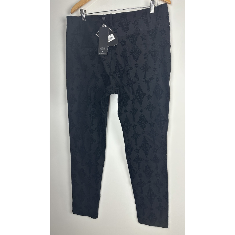 NWT Killstar Nora Flocked Trousers Velvet Baroque Cross XL Gothic Grunge Skinny - Picture 9 of 13